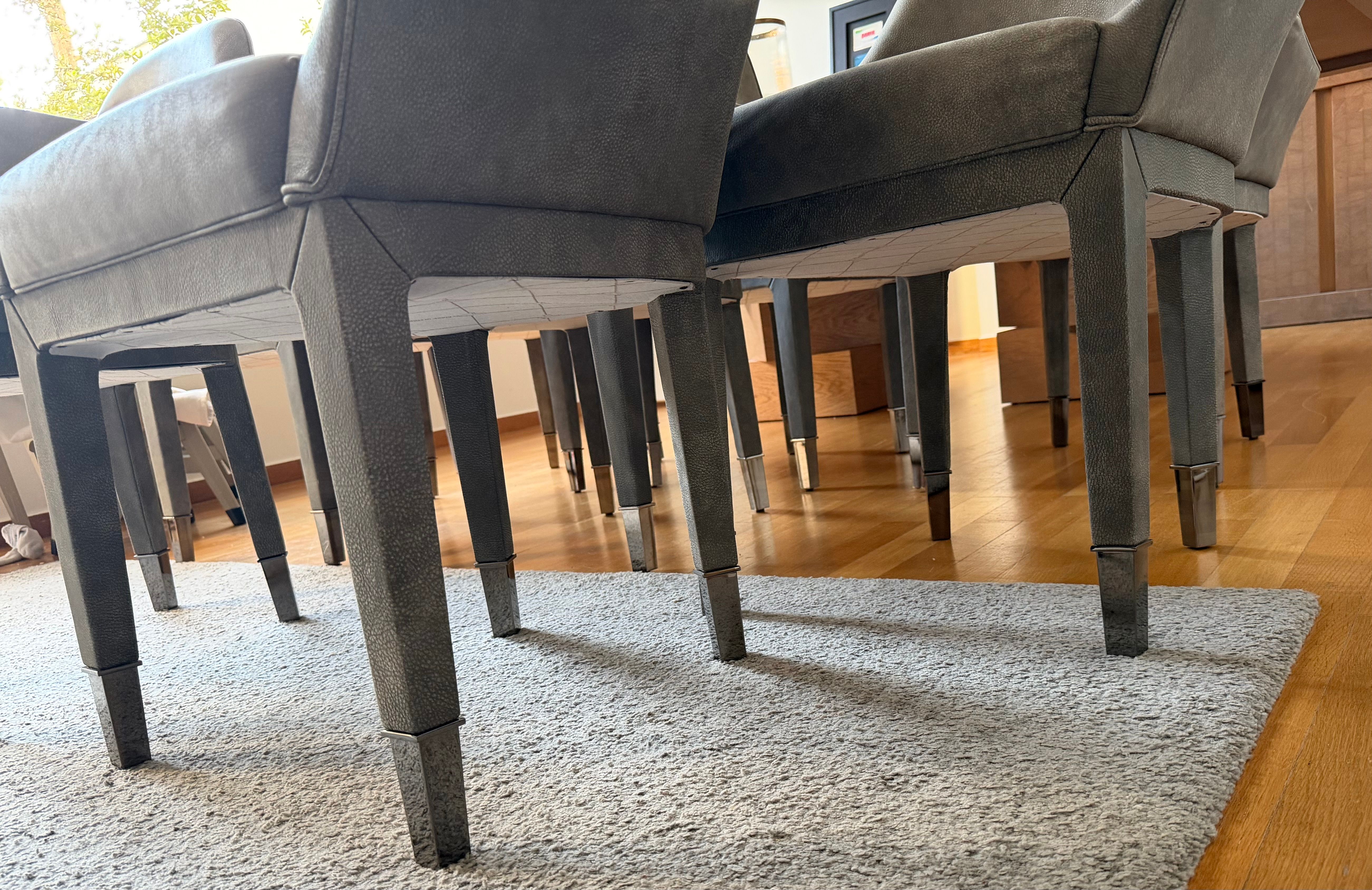 Set of 8 Manta Low leather dining chairs (grey) Optional10