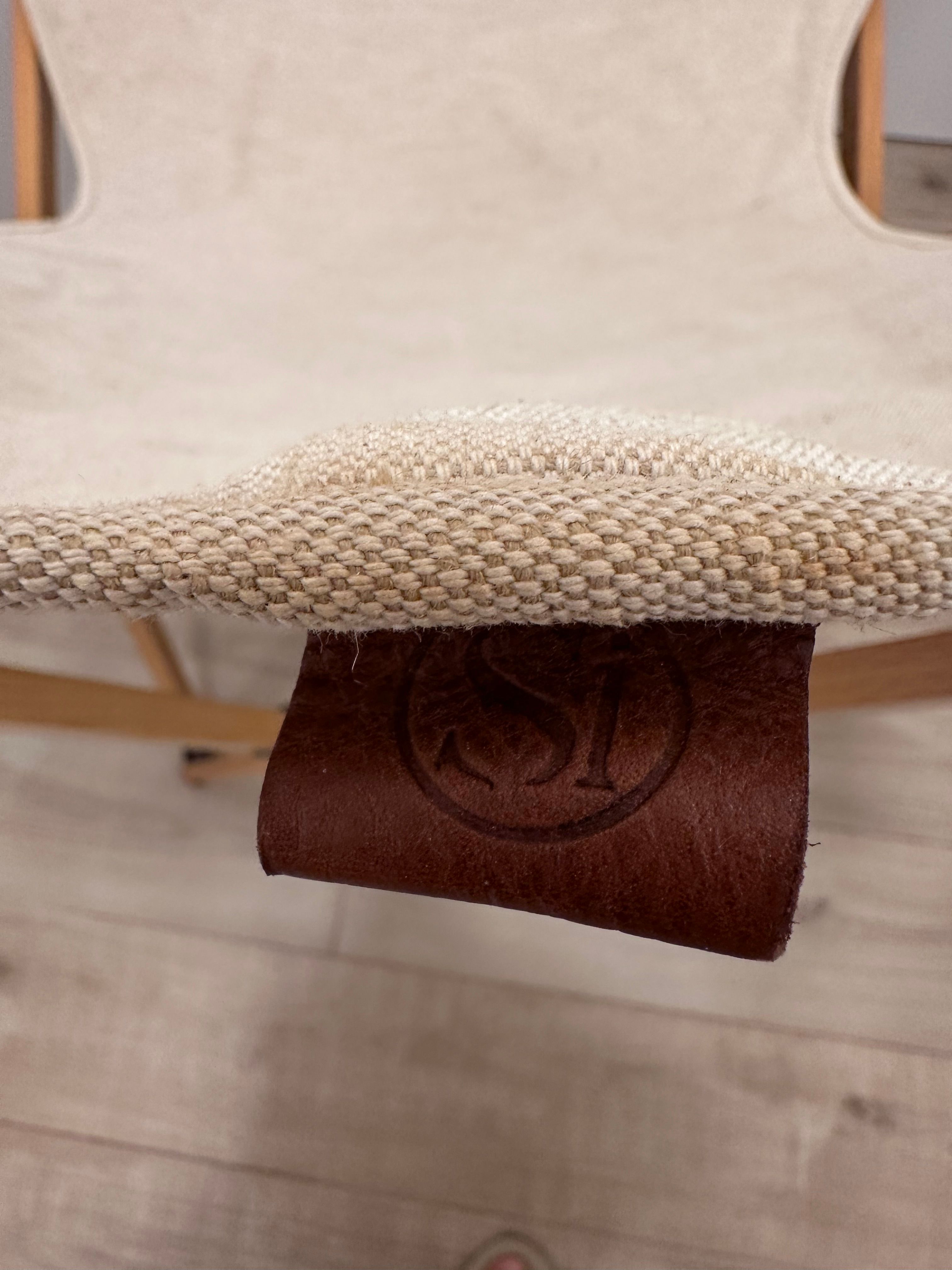 Poltroncina Tripolina in legno ecru cotone e juta Brand