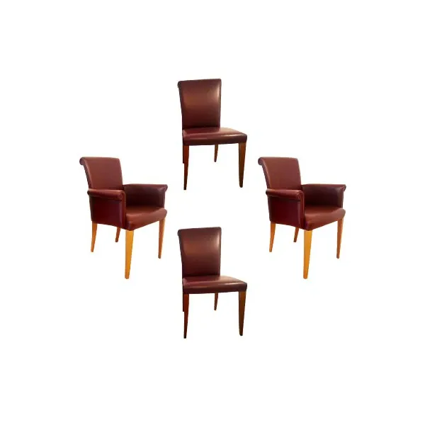 Set of 4 Vittoria chairs in walnut wood and leather, Poltrona Frau image