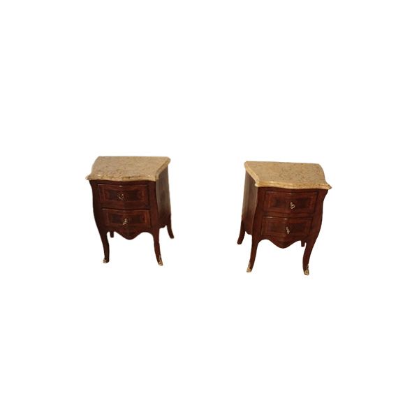 Set of 2 vintage bedside tables in inlaid solid wood (1920s), image