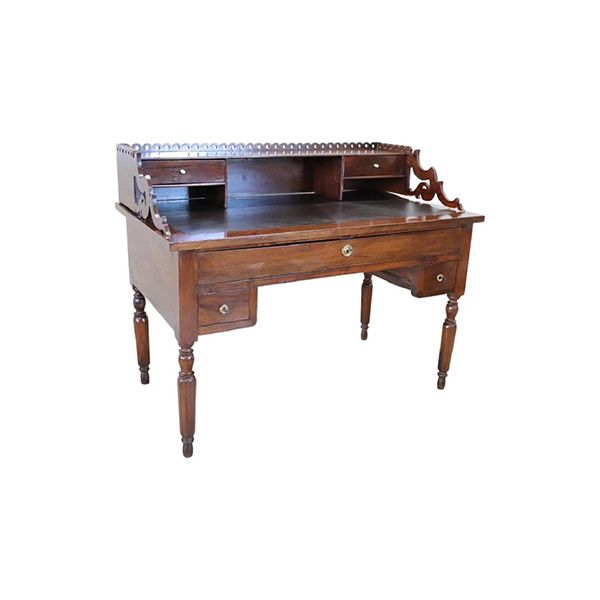 Vintage Home Scrivania In Legno Con Piano In Pelle Da 130 