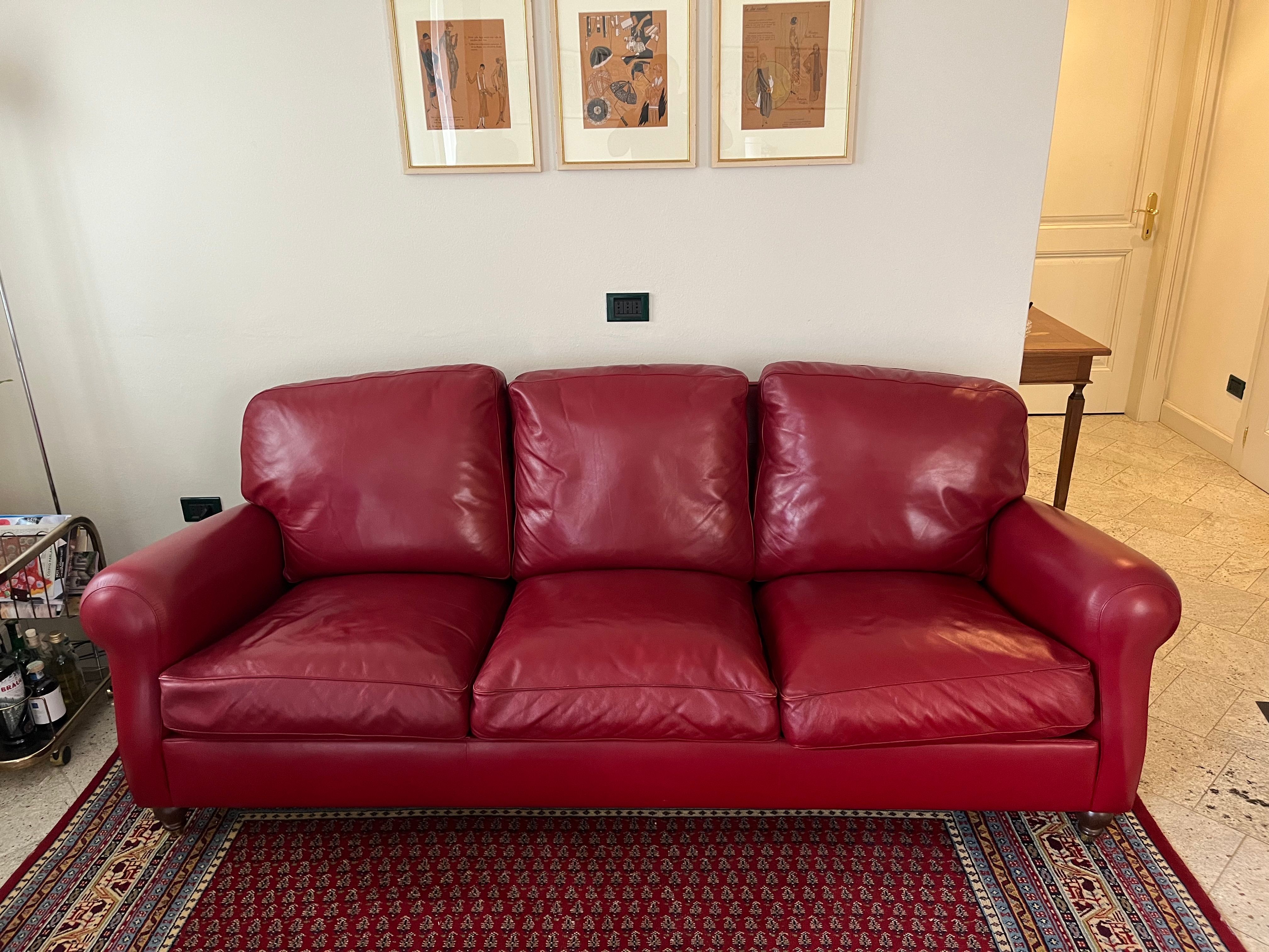George 3 seater sofa upholstered in burgundy leather, Poltrona Frau Main