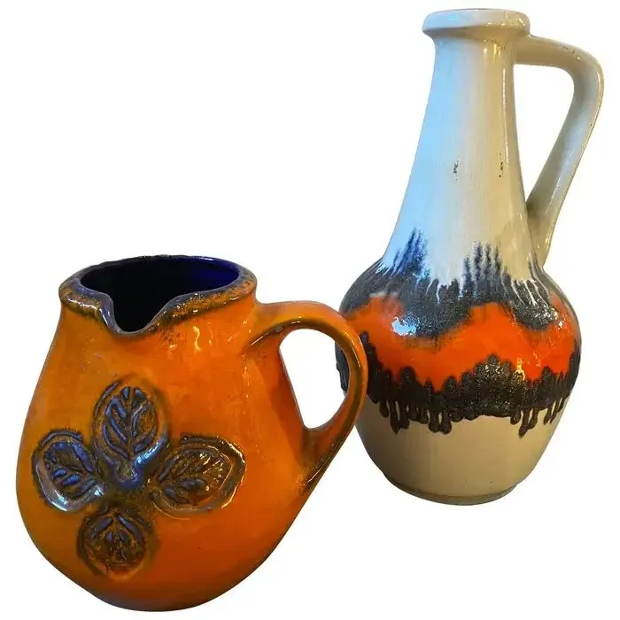 Two 1970s Mid-Century Modern Fat Lava Ceramic German Jugs image