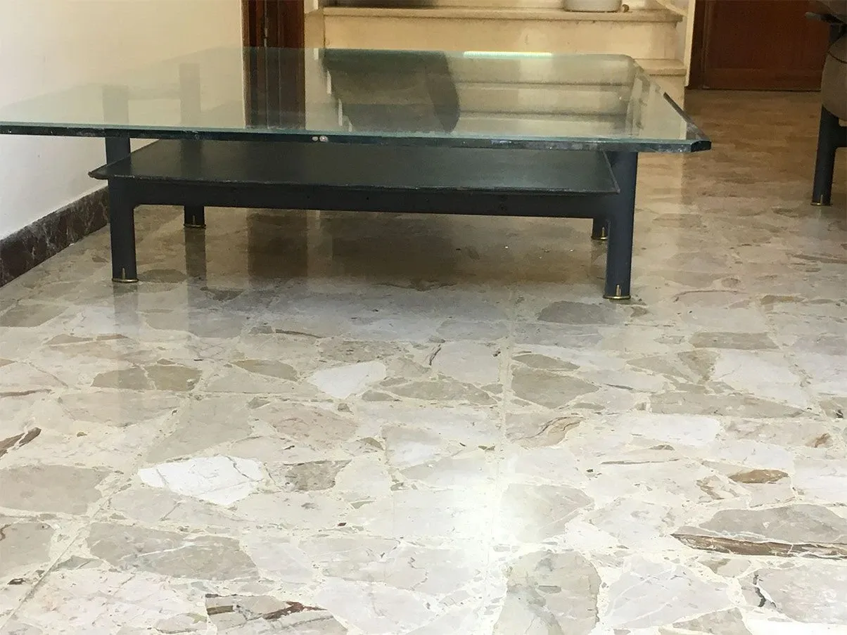 Tavolino rettangolare vintage in metallo e vetro (nero) 3