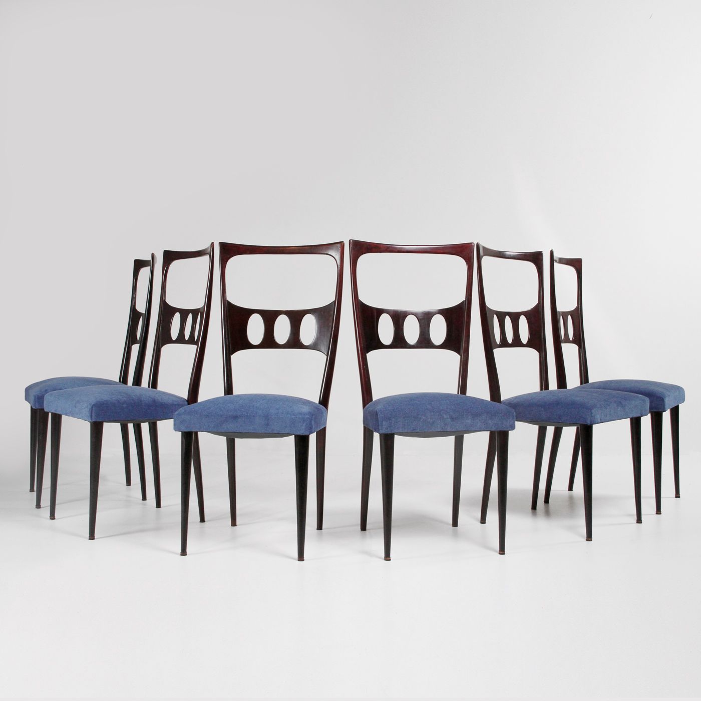 Set di 6 sedie in legno e tessuto (anni 50) image