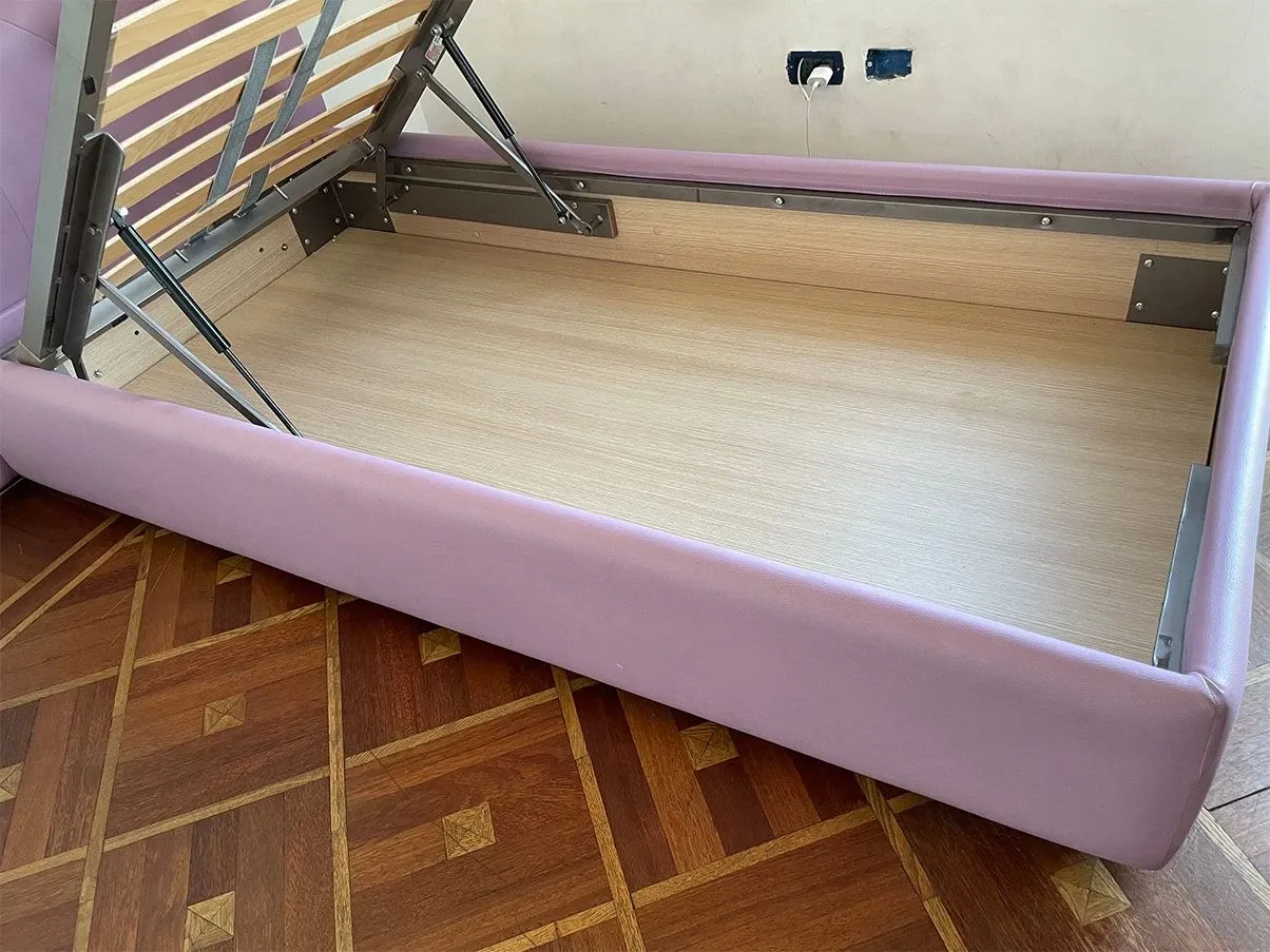 Single bed with leather container (purple), Rima 4