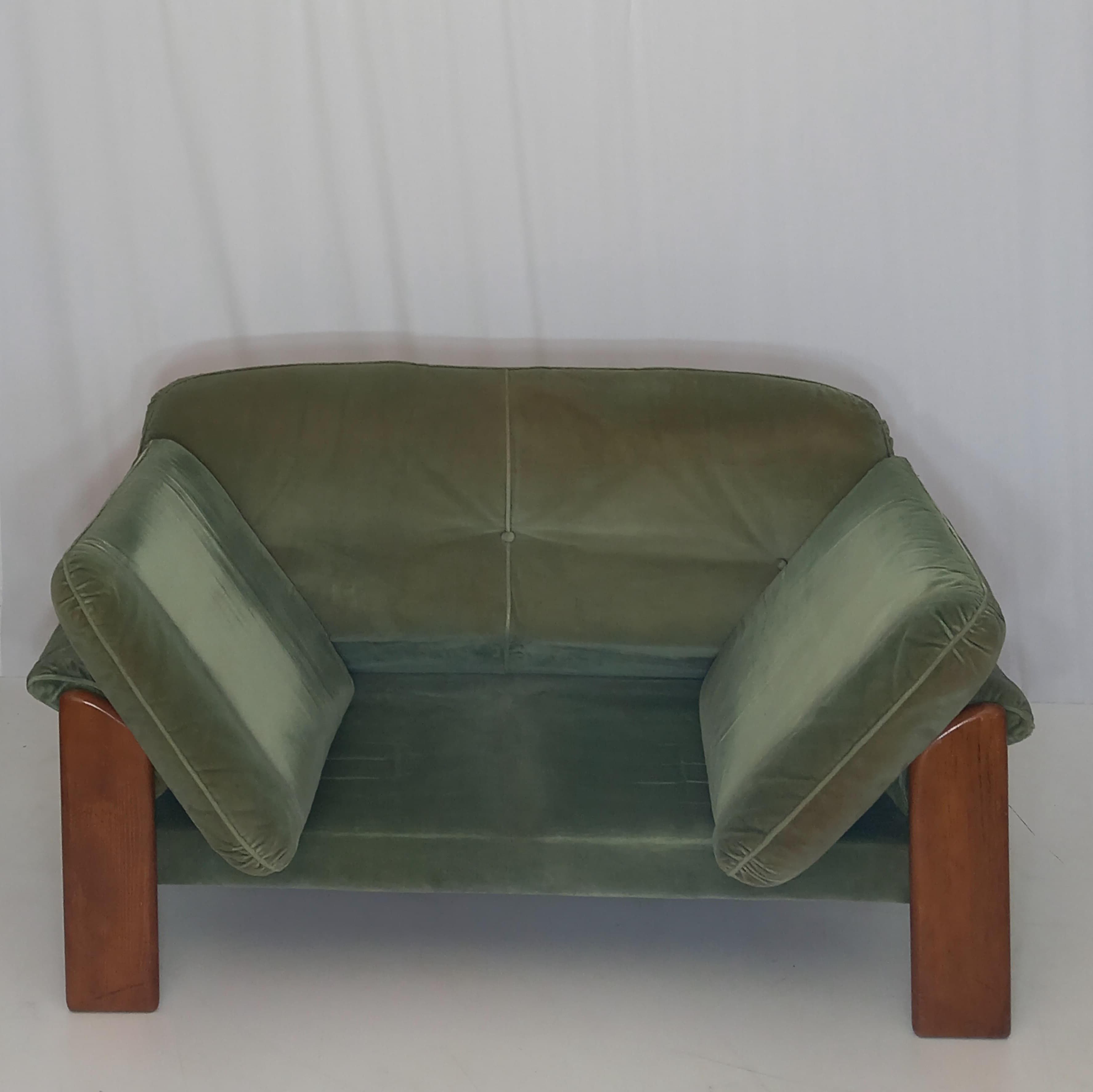 70er Retro Samt Sofa Set Grün: 2-Sitzer Couch und 2 Sessel Optional9