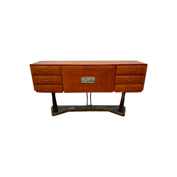 Vintage Sideboard in Brass and Brown Wood (1950s) image