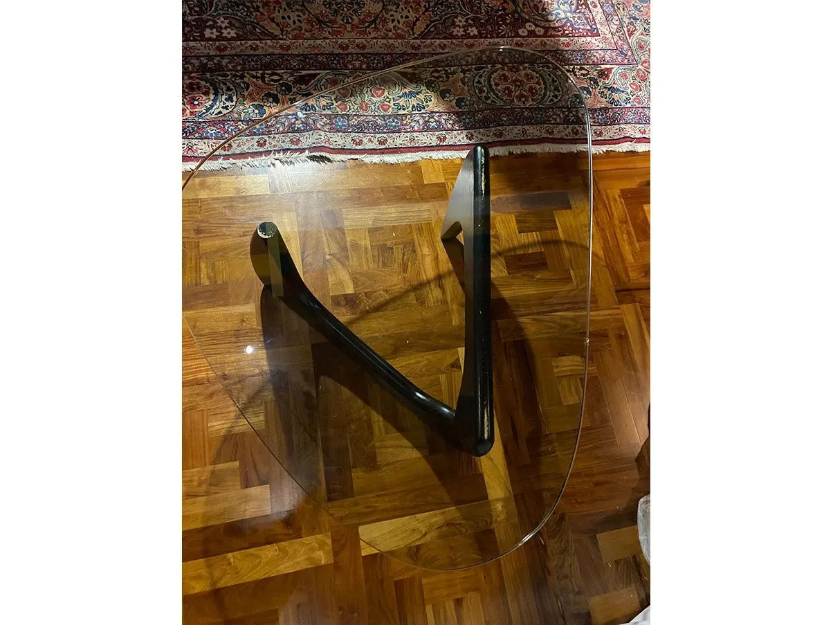 Tavolino triangolare vintage in vetro e legno frassino (nero) 4