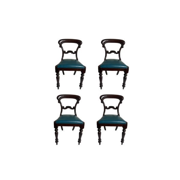 Set di 4 sedie vintage in pelle e legno di noce mogano (anni '80), image