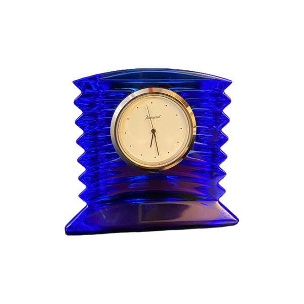 Orologio da tavolo vintage in cristallo blu (anni '80), Baccart image