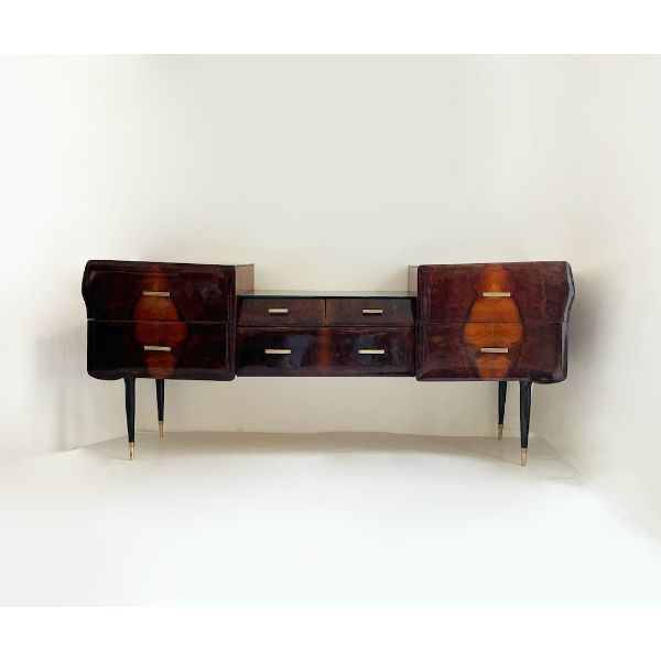Cassettiera/mobile contenitore Decò in legno e vetro (anni '50), image