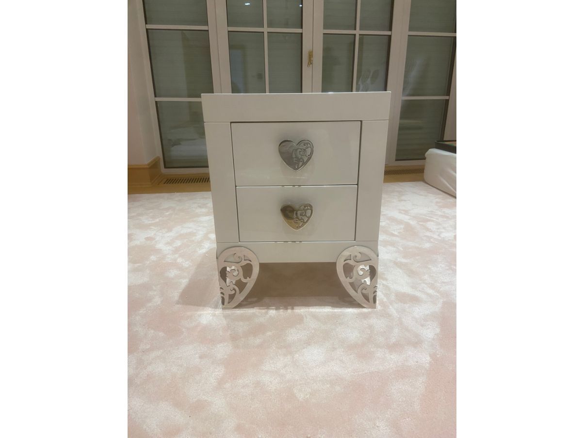 Bedside table I Sogni di Matilde in white lacquered wood and velvet, Dolfi  Main