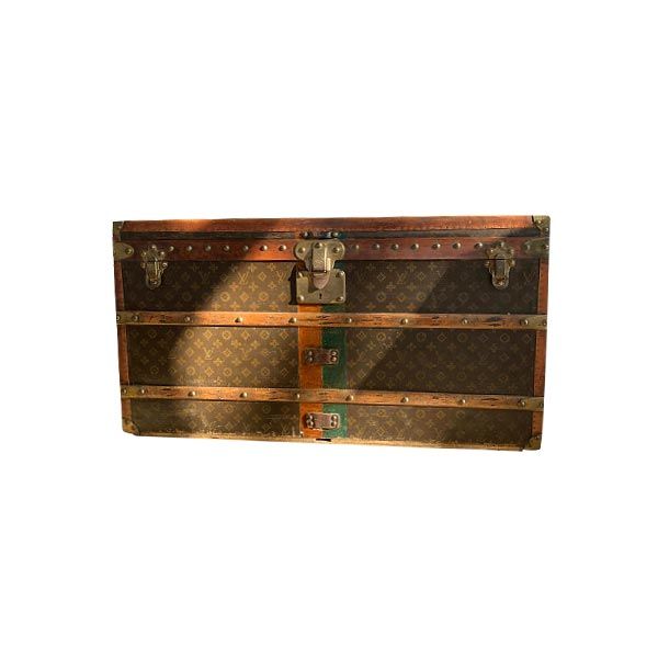 1920's Louis Vuitton Stenciled Canvas and Brass Fittings Wardrobe Steamer  Trunk