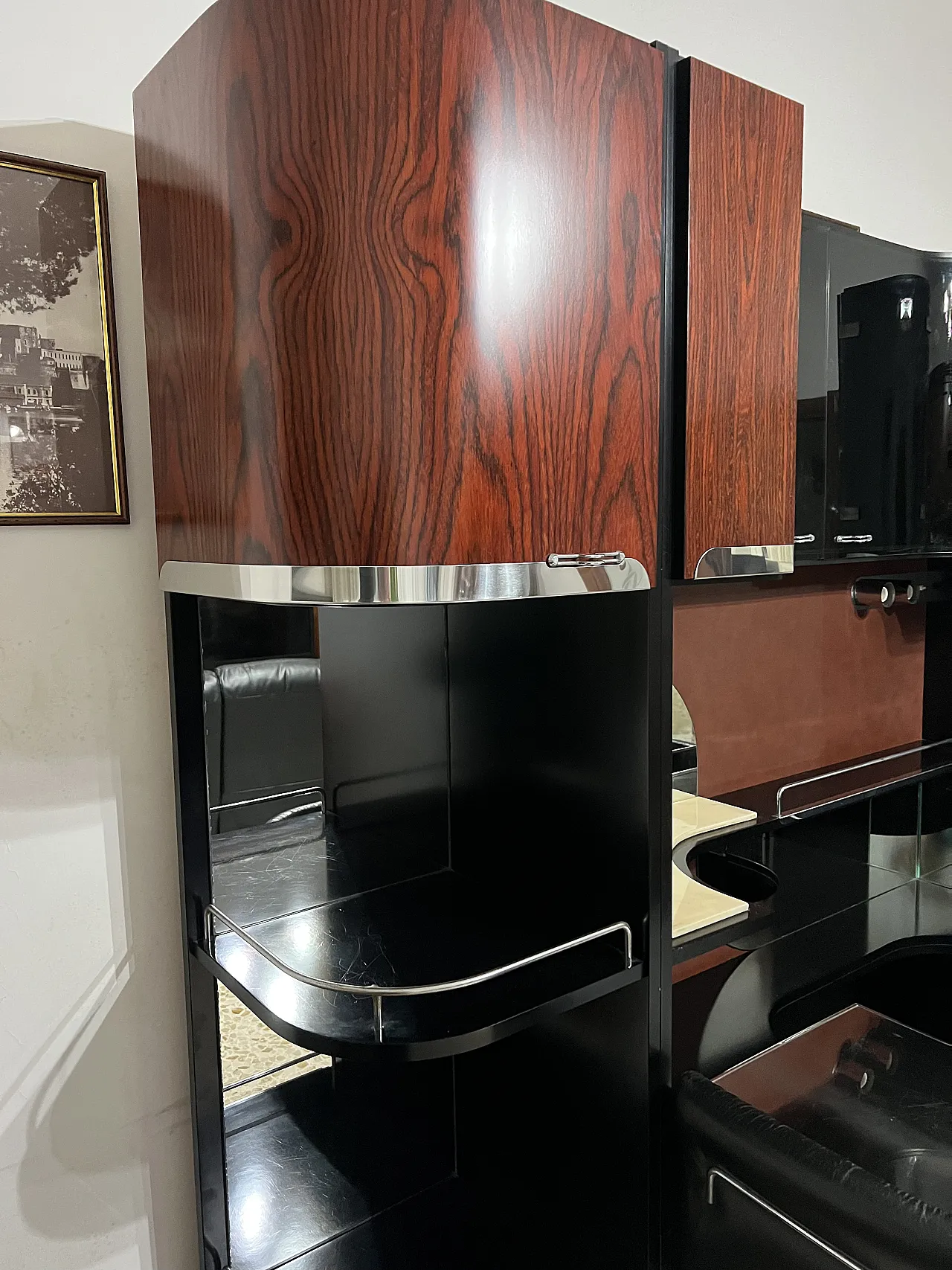 Vintage Holz und Leder Bar (1970er) Front