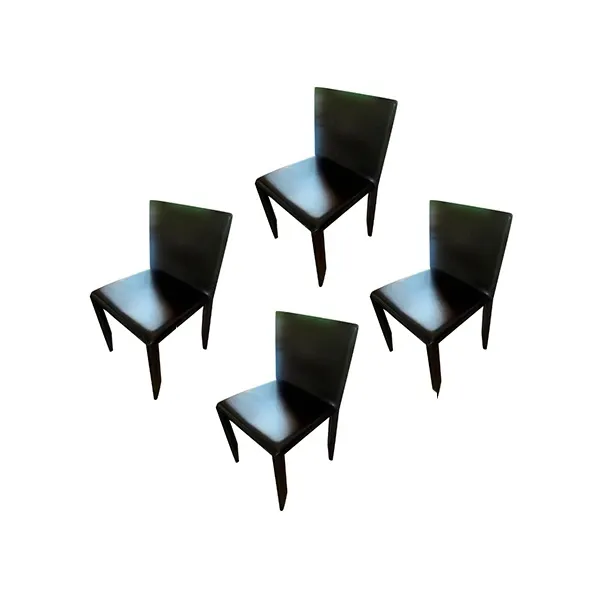 Set of 4 chairs in dark brown leather, Cattellan Italia 