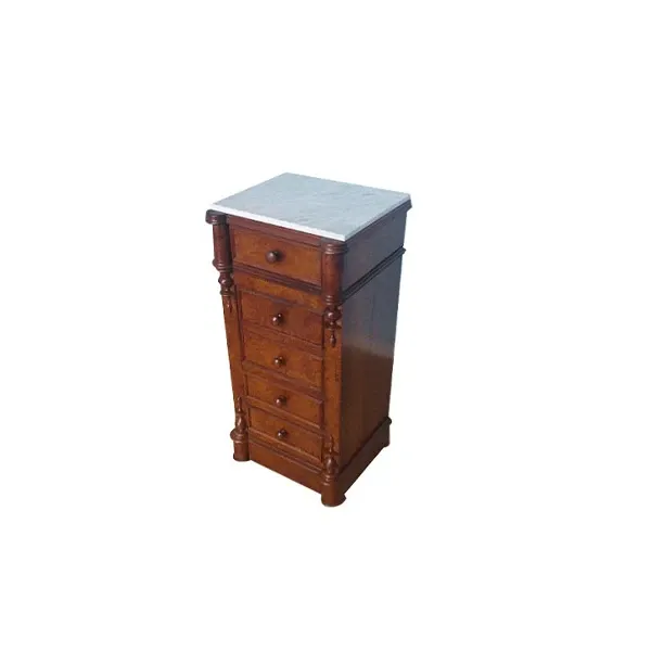 Vintage wooden bedside table with marble top (1800s), image