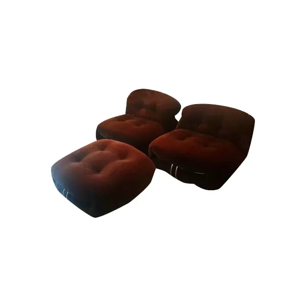 Set of 2 Soriana armchairs and pouf (brown), Cassina image