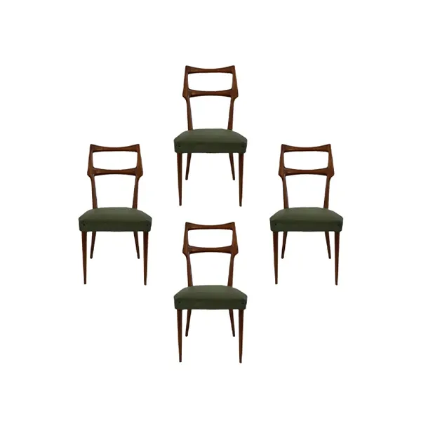 Set of 4 chairs in green leather and vintage wood (1950s), image