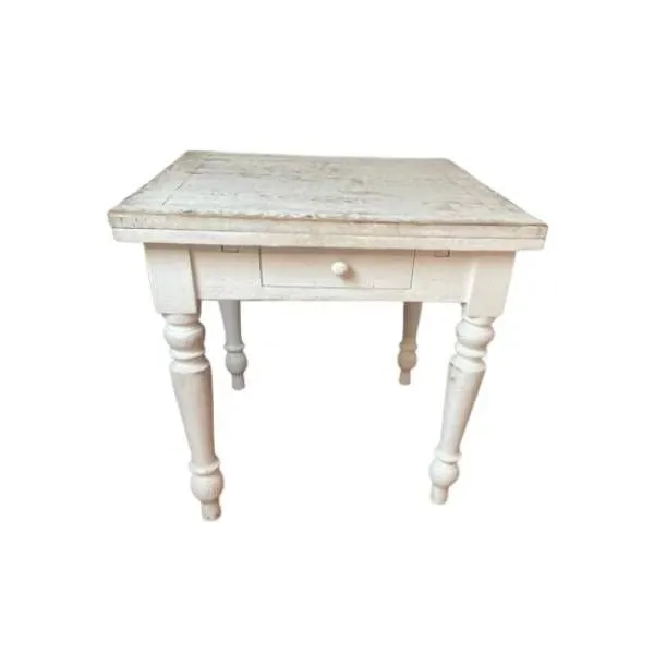 Vintage extendable table in white wood (19th century), image