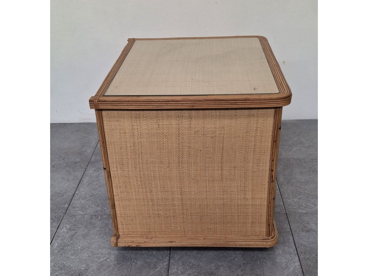 Comodino in legno rattan e vimini (anni '70), Vivai del Sud Side