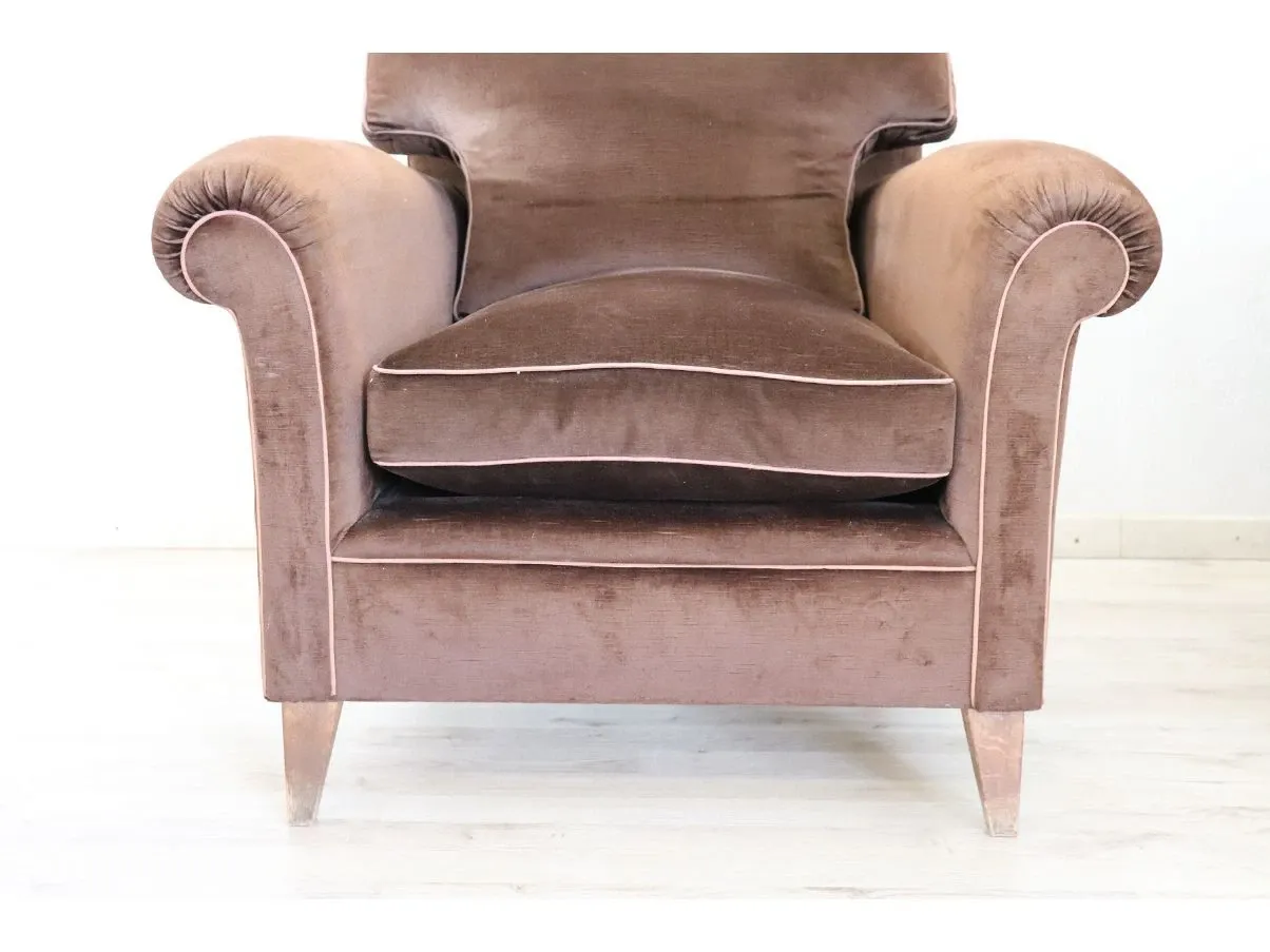 Set of 2 vintage brown velvet armchairs (1980s) 1