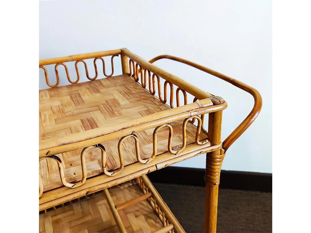 Vintage Bamboo &amp; Rattan Bar Cart (1960s) 6