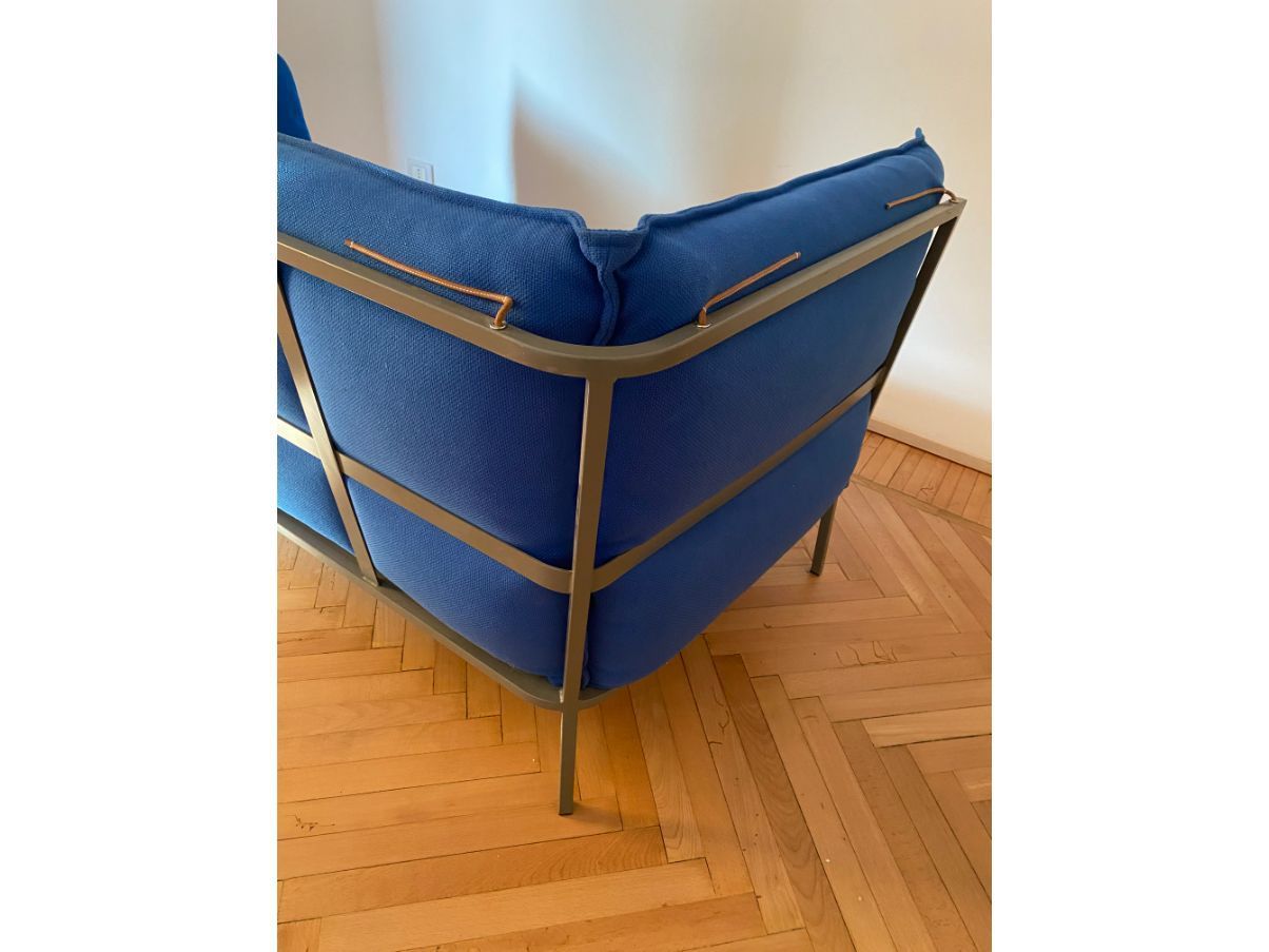 Basket 2 seater sofa in blue fabric 7