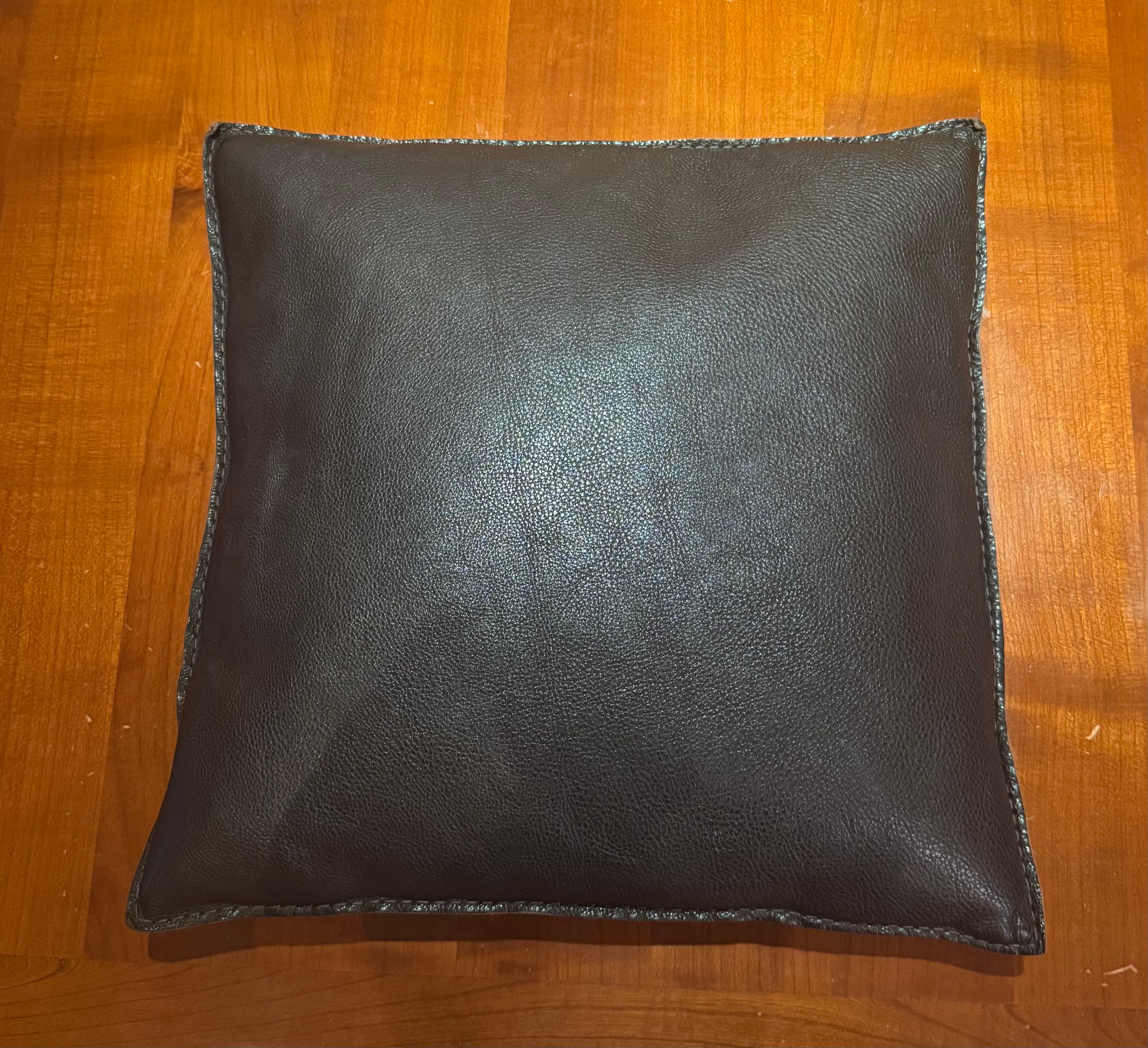 Pair of black leather cushions Front
