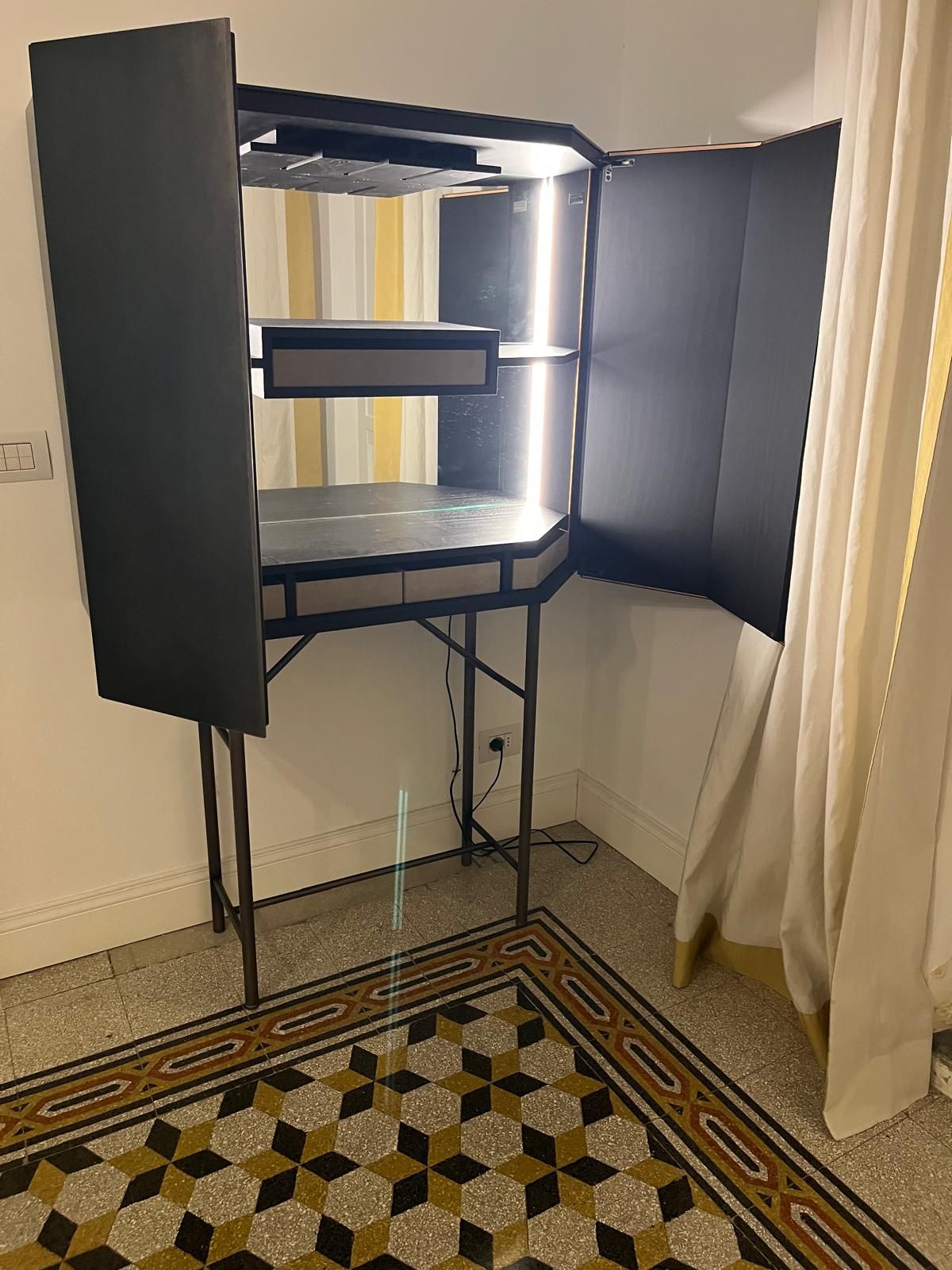 Misty Venice Black Ash Wood Lacquered Bar Cabinet Main