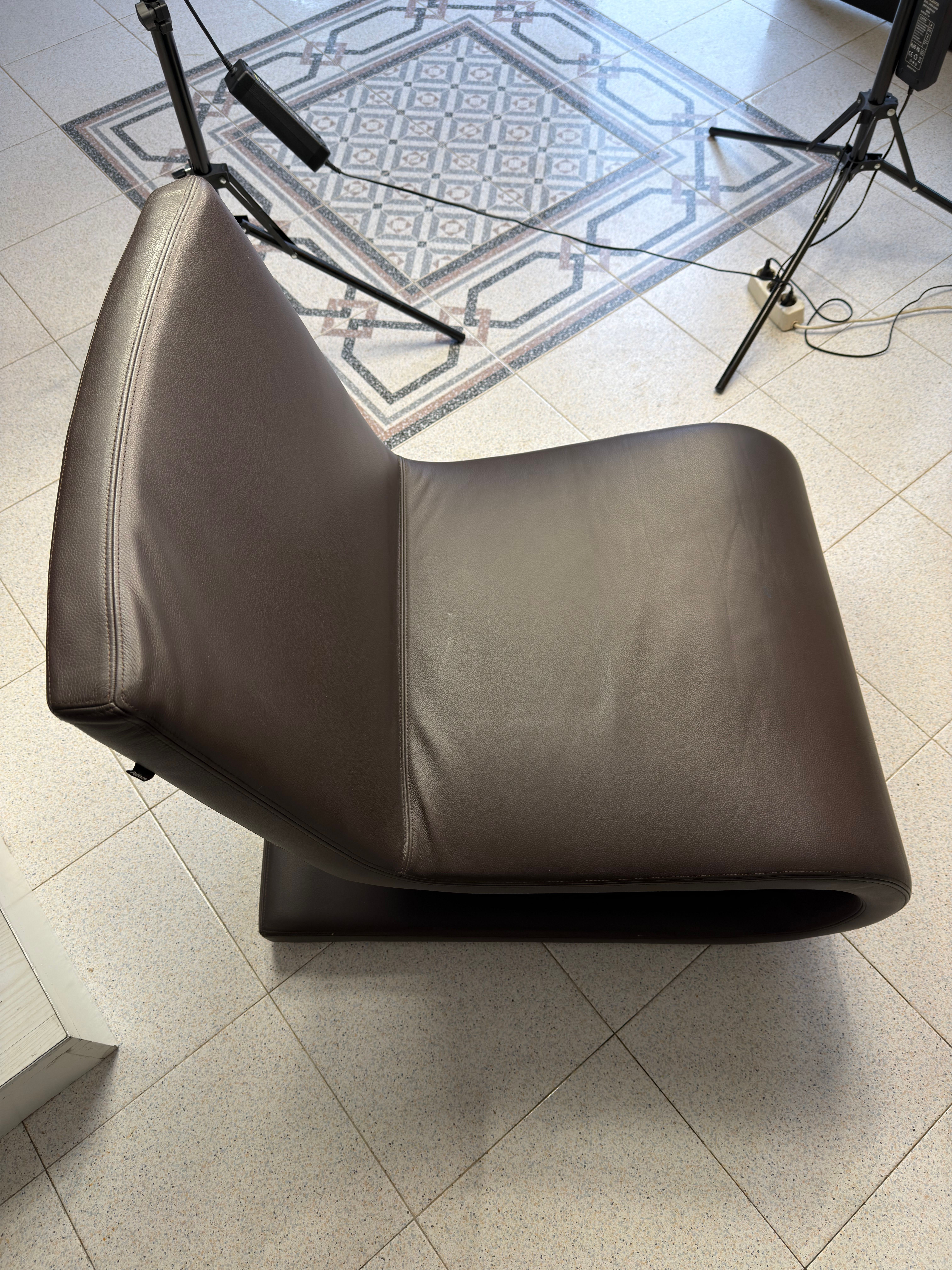 Snake Armchair in Moka Leather Side