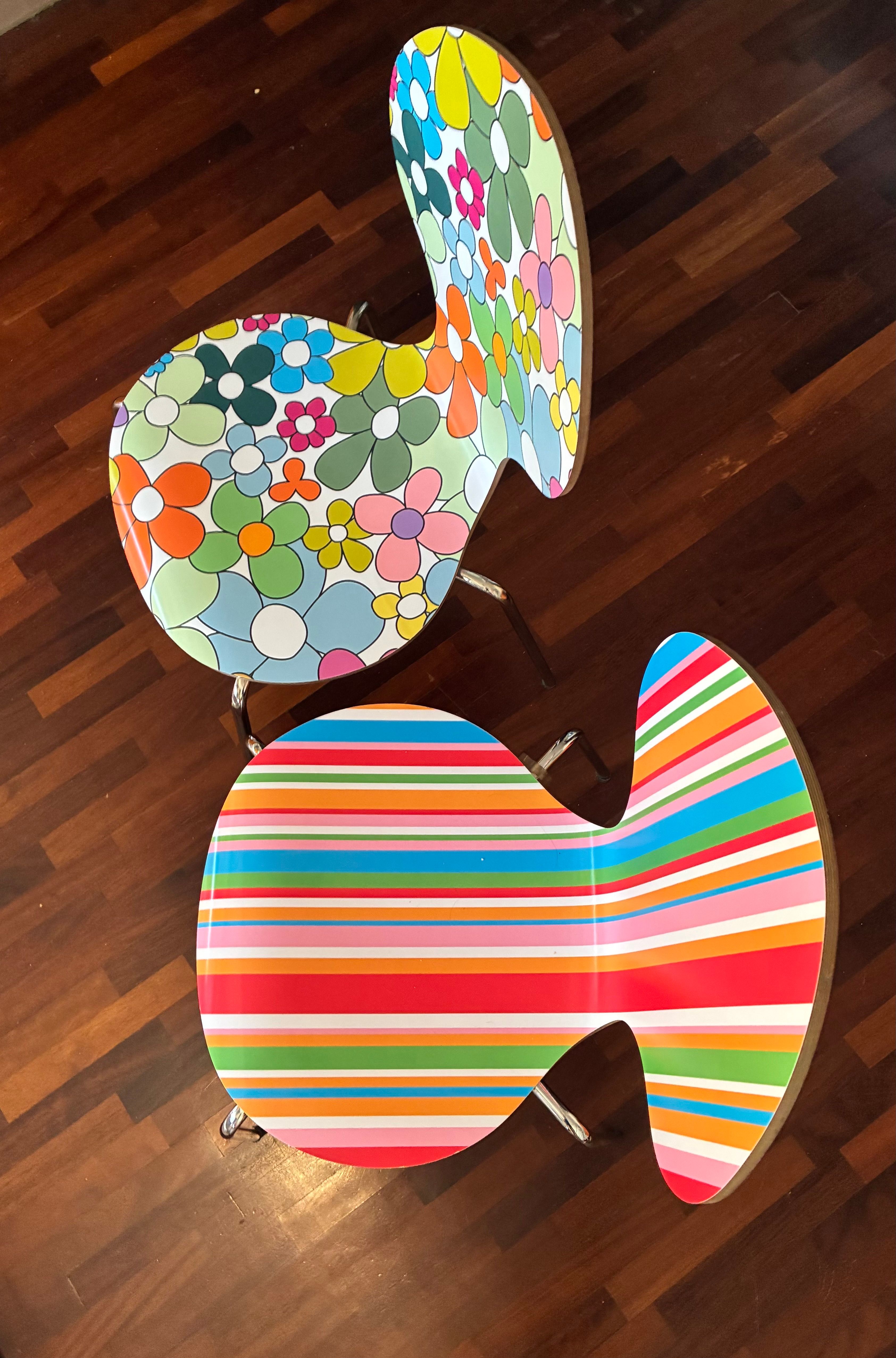 2er-Set Stühle mit Blumen- und Streifenmuster, mehrfarbig Front