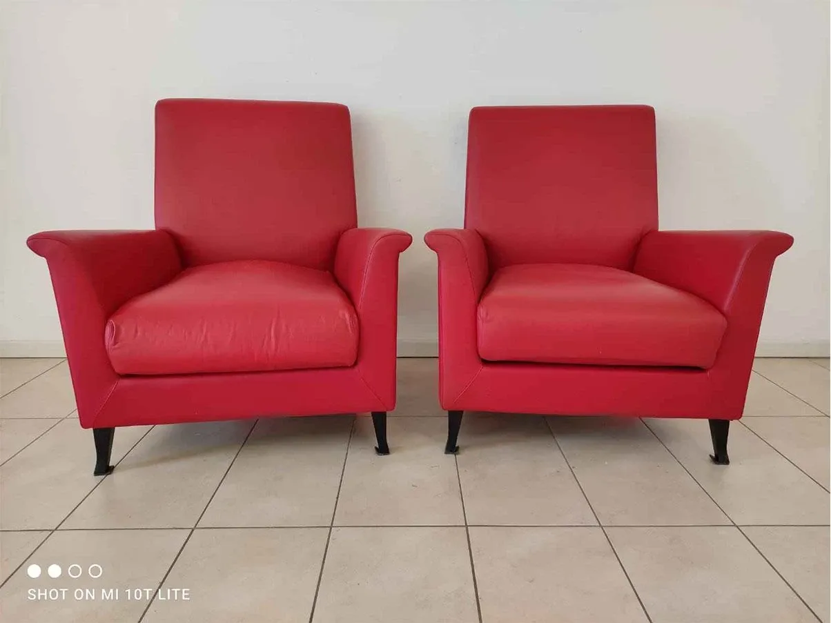 Set of 2 Medium Size armchairs (red), Poltrona Frau 