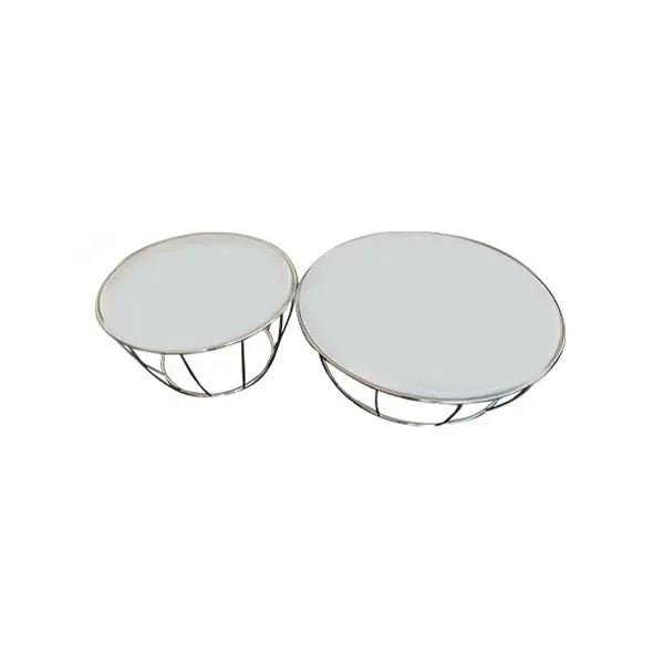 Set of 2 round coffee tables in steel and glass (white), Tonin Casa image