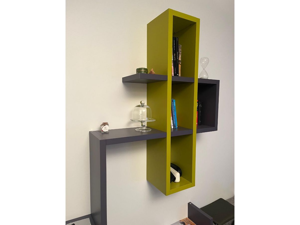 Combined cabinet with bookcase and wooden shelves, Lago Side