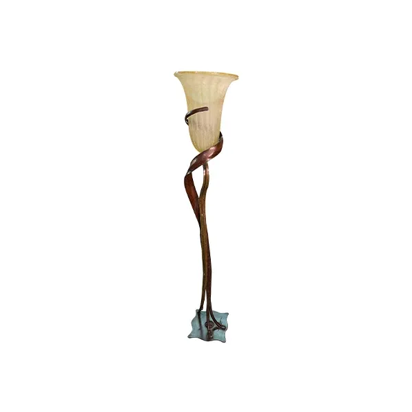 Vintage wrought iron and glass floor lamp (1990s), image