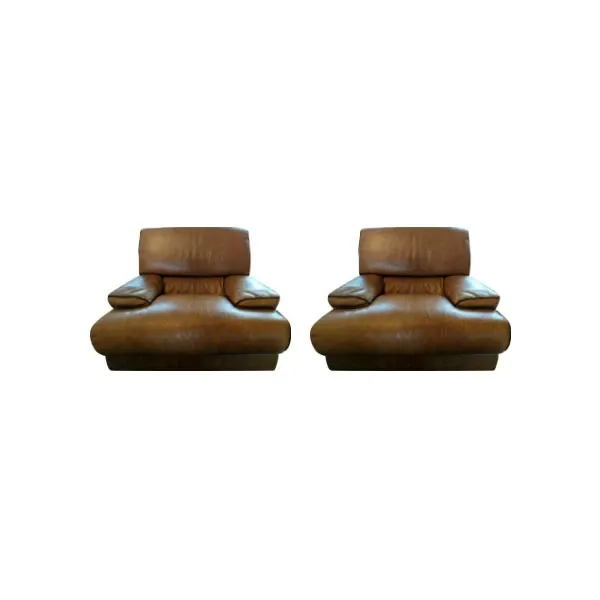 Set 2 poltrone vintage in pelle chiara (anni '70), Arcon 4