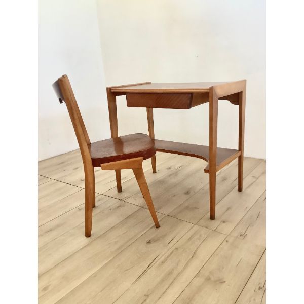 Set scrittoio e sedia in legno (anni '50) image