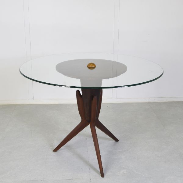 Round coffee table in wood and glass (1950s), image