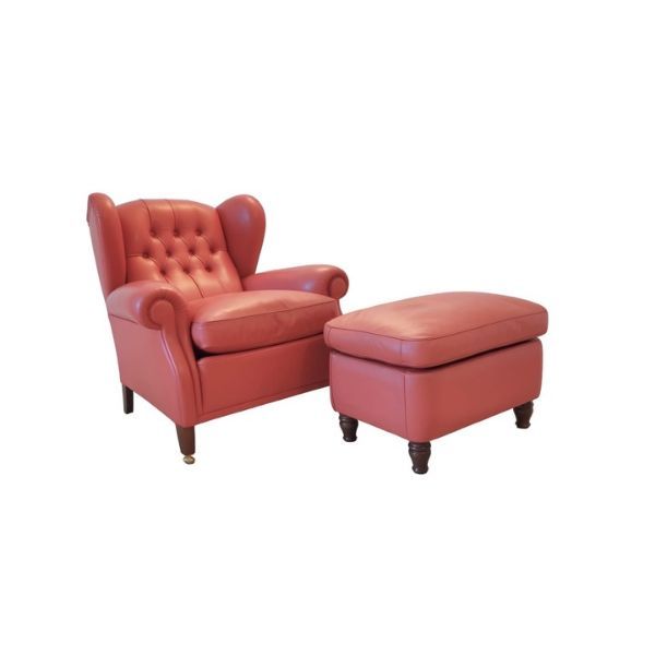 1919 armchair in red leather and pouf, Poltrona Frau image