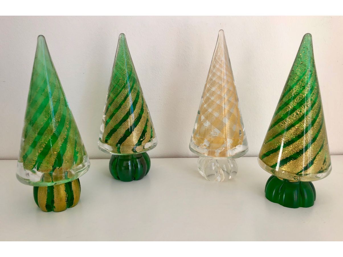 Albero Di Natale In Vetro Soffiato Set 4 alberi di Natale in vetro di Murano vintage (anni'60), | Deesup