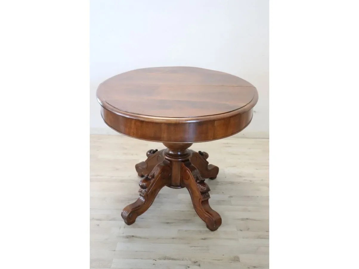 Tavolo vintage rotondo allungabile in legno ('800) 3