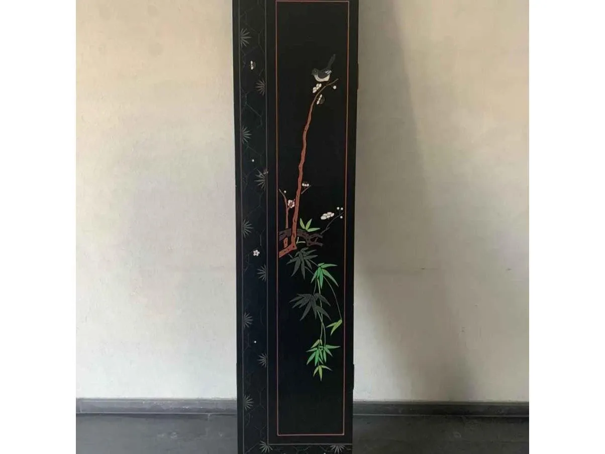 Paravento vintage etnico in legno e ottone (anni '80), 1