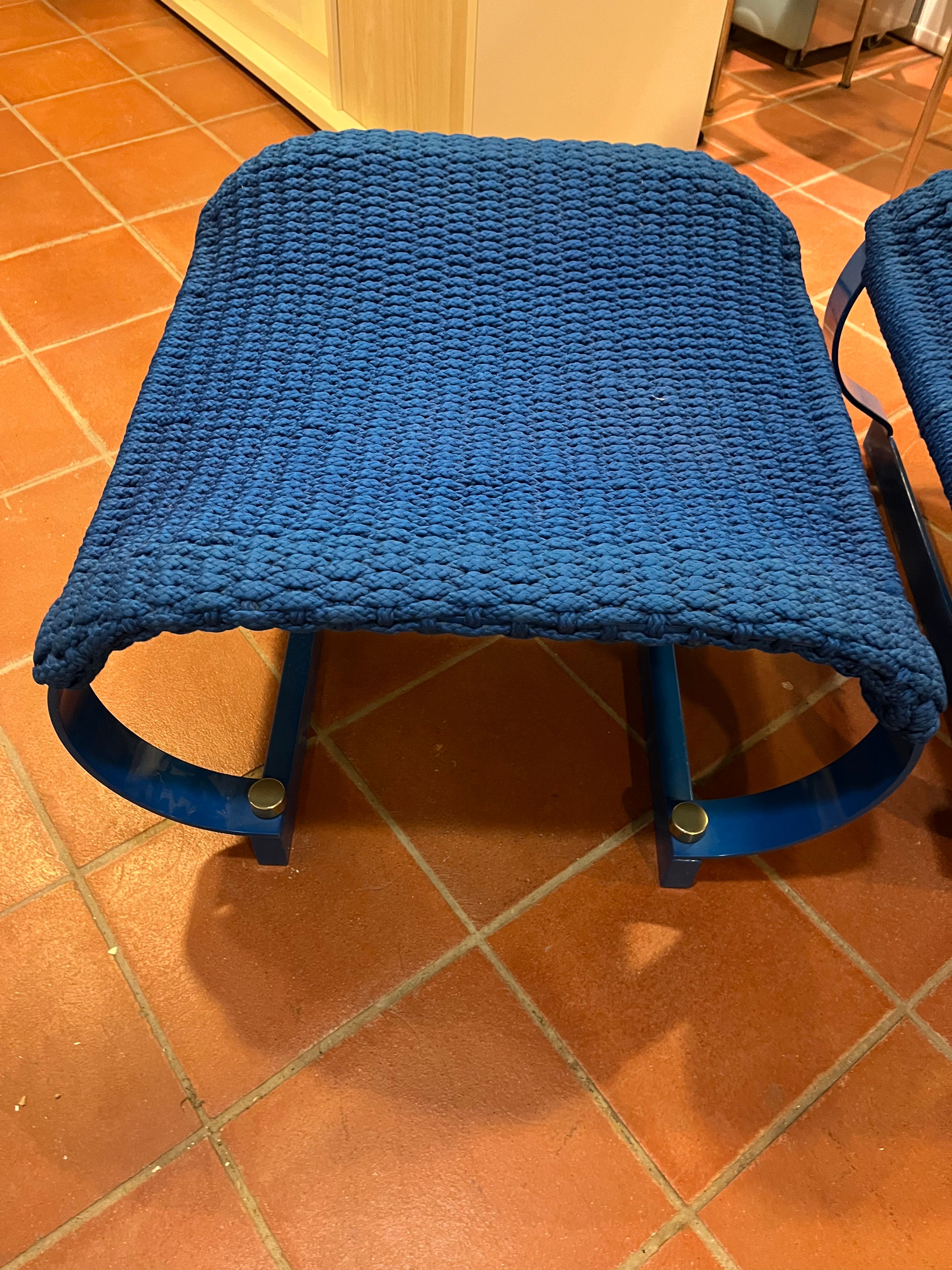 Chaise longue in metal and blue woven rope by Marzio Cecchi, Studio Most Side