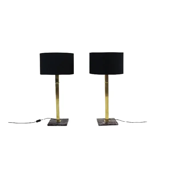 Set of 2 vintage brass and marble table lamps, image