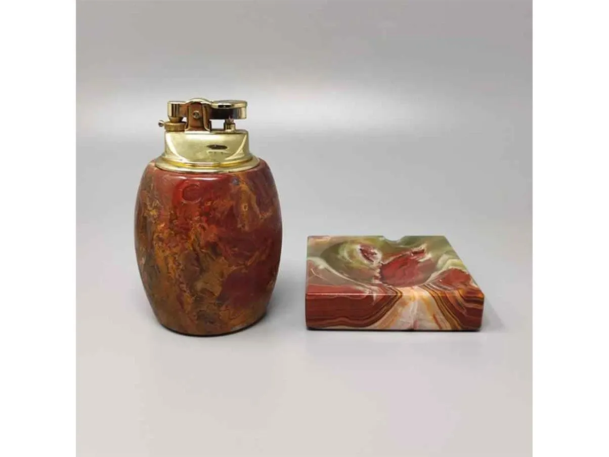 Vintage Onyx Aschenbecher und Feuerzeug Set (1970er Jahre) 3