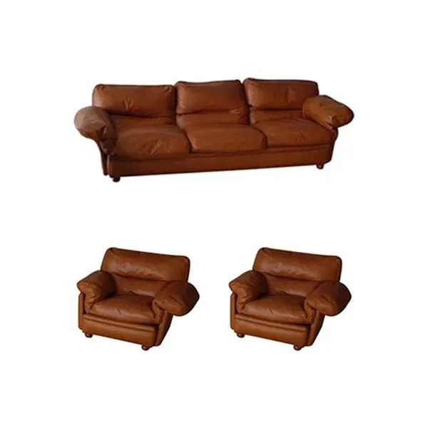 Set divano e 2 poltrone in pelle vintage (anni '60) 