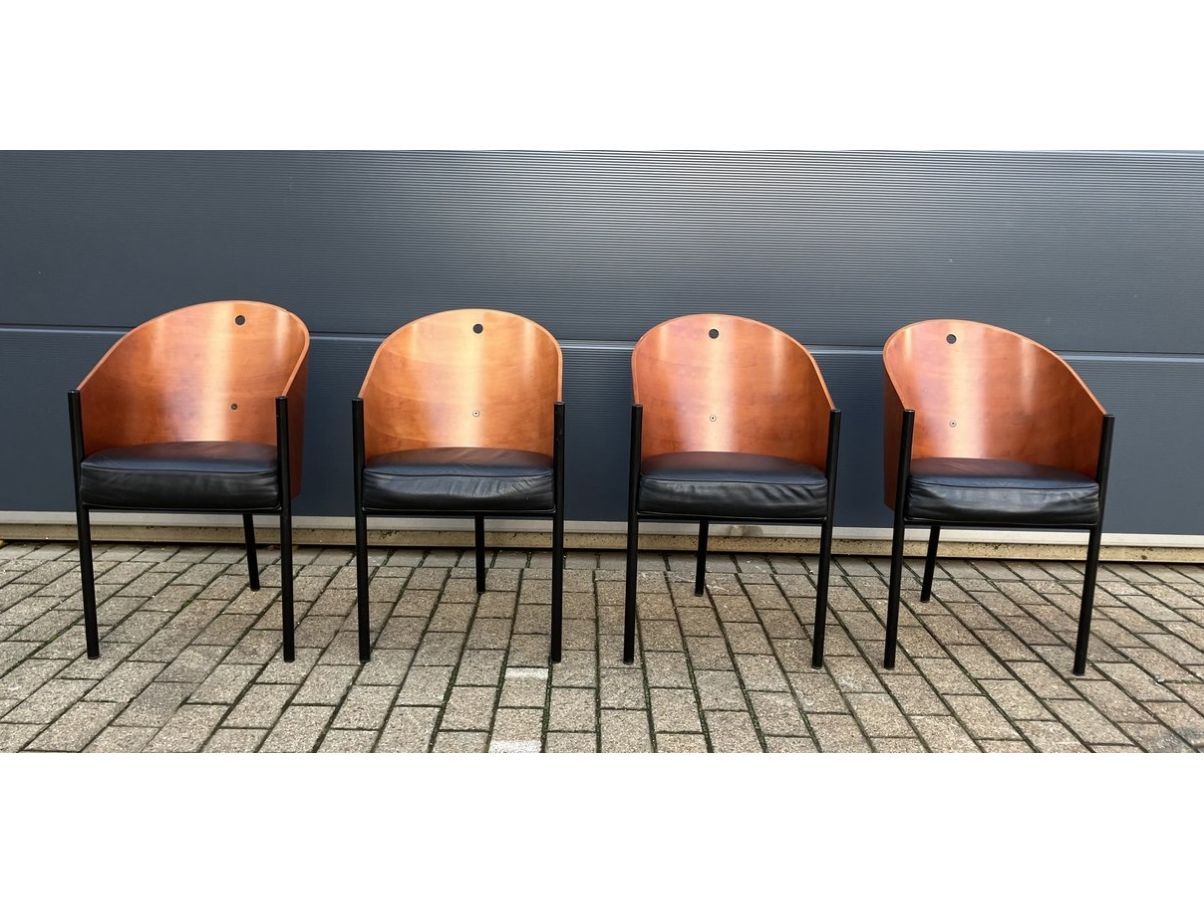 Set 4 sedie Costes in pelle nera e legno vintage (anni'80), Driade