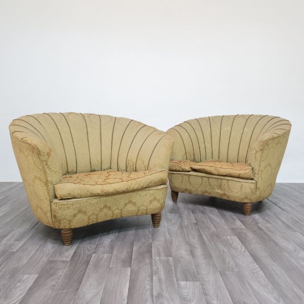 Paar Vintage Sessel aus goldfarbenem Stoff (1950er Jahre) image