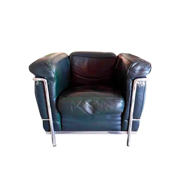 LC2 icon armchair in steel and leather (green), Cassina image